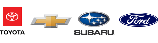 Toyota, Chevy, Subaru, Ford logos